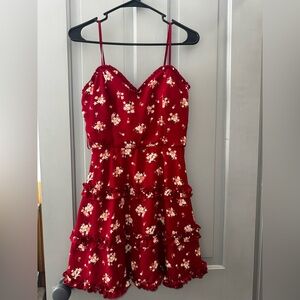 Floral Red Spaghetti Strap Dress